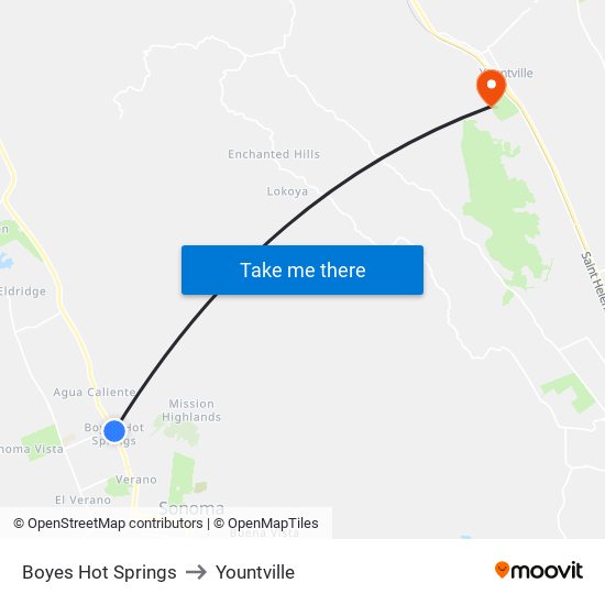 Boyes Hot Springs to Yountville map