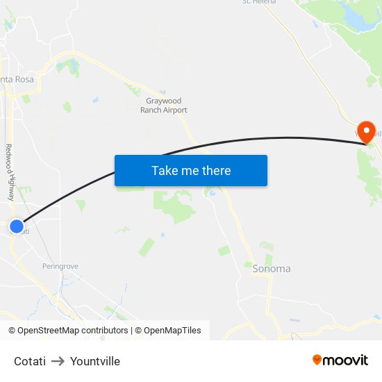 Cotati to Yountville map