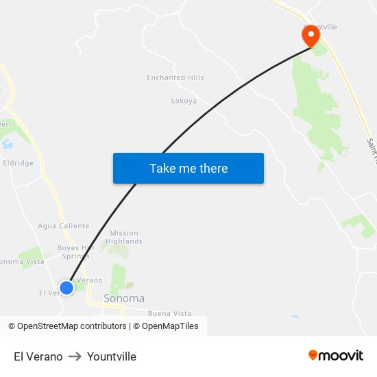 El Verano to Yountville map