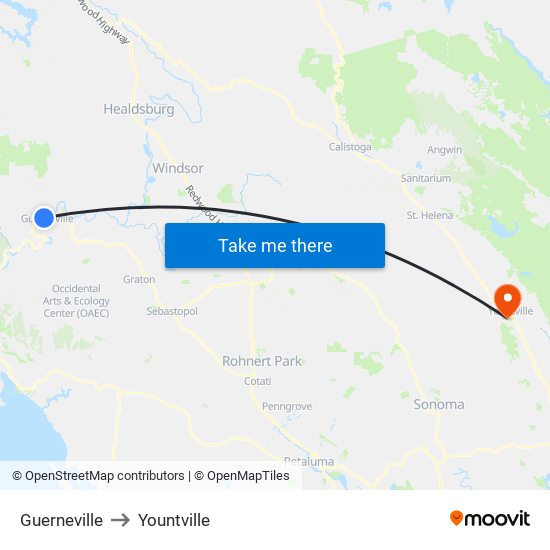 Guerneville to Yountville map