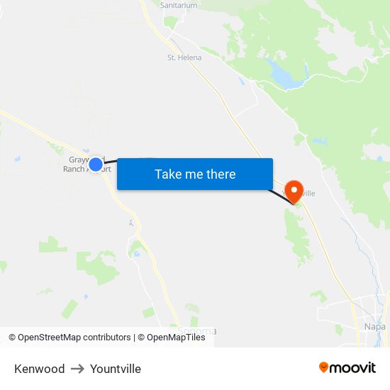 Kenwood to Yountville map