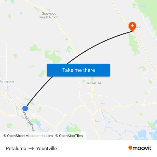 Petaluma to Yountville map