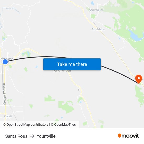 Santa Rosa to Yountville map