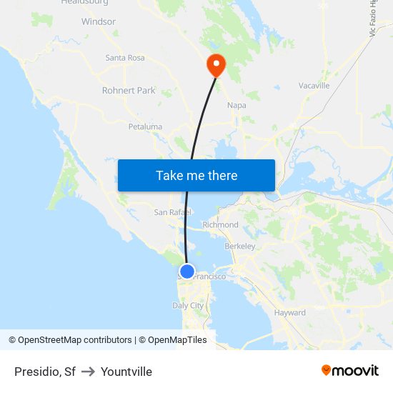 Presidio, Sf to Yountville map