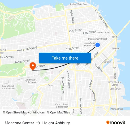 Moscone Center to Haight Ashbury map