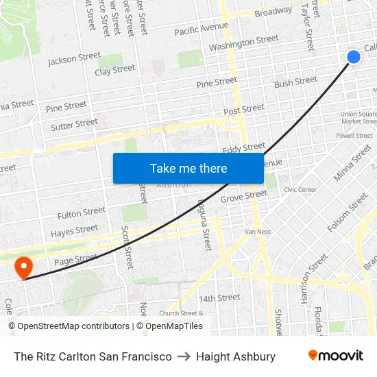 The Ritz Carlton San Francisco to Haight Ashbury map