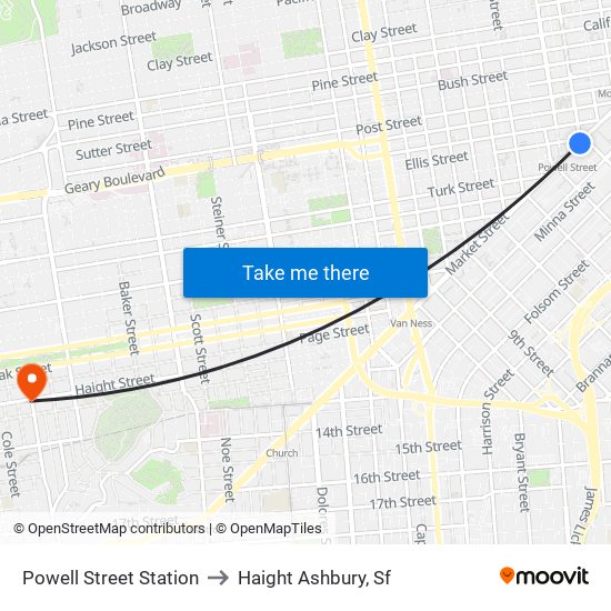 Powell Street Station to Haight Ashbury, Sf map