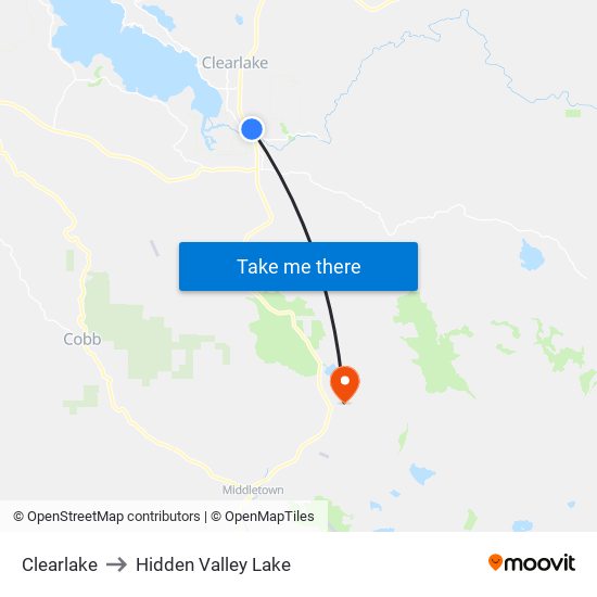 Clearlake to Hidden Valley Lake map