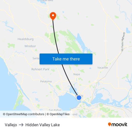 Vallejo to Hidden Valley Lake map