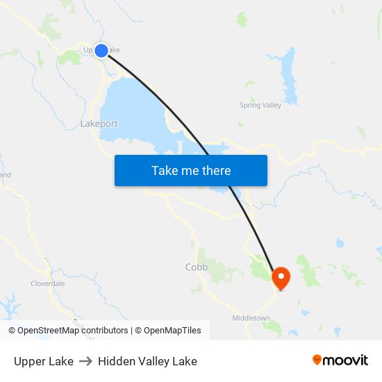 Upper Lake to Hidden Valley Lake map