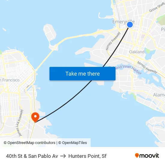 40th St & San Pablo Av to Hunters Point, Sf map