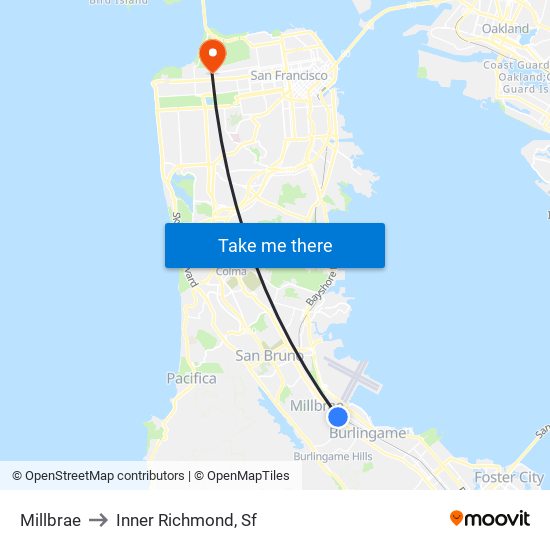 Millbrae to Inner Richmond, Sf map