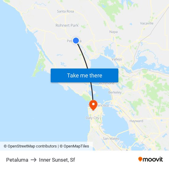 Petaluma to Inner Sunset, Sf map