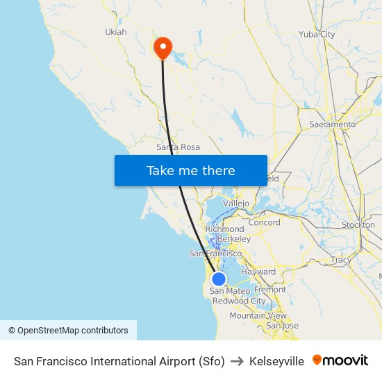 San Francisco International Airport (Sfo) to Kelseyville map