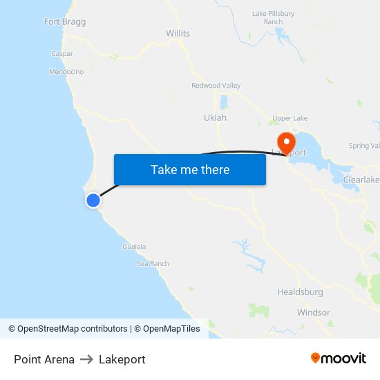 Point Arena to Lakeport map
