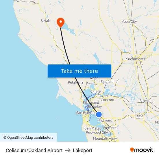 Coliseum/Oakland Airport to Lakeport map