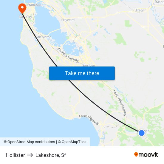 Hollister to Lakeshore, Sf map