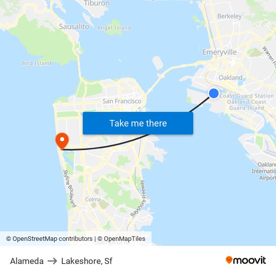 Alameda to Lakeshore, Sf map