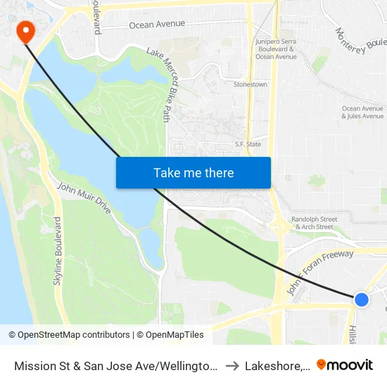Mission St & San Jose Ave/Wellington Ave to Lakeshore, Sf map