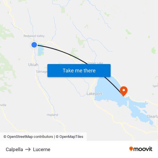 Calpella to Lucerne map