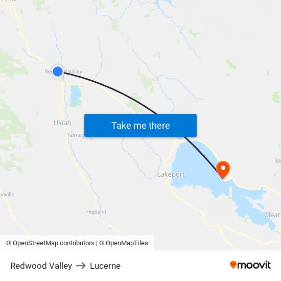 Redwood Valley to Lucerne map