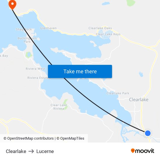 Clearlake to Lucerne map