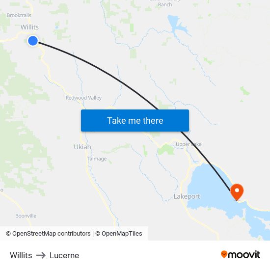 Willits to Lucerne map