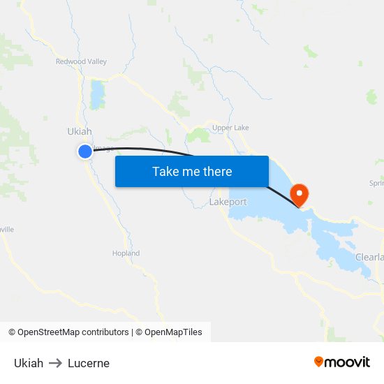 Ukiah to Lucerne map