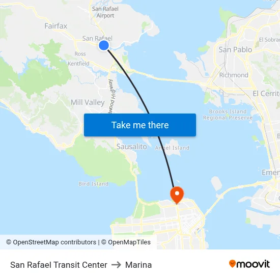 San Rafael Transit Center to Marina map
