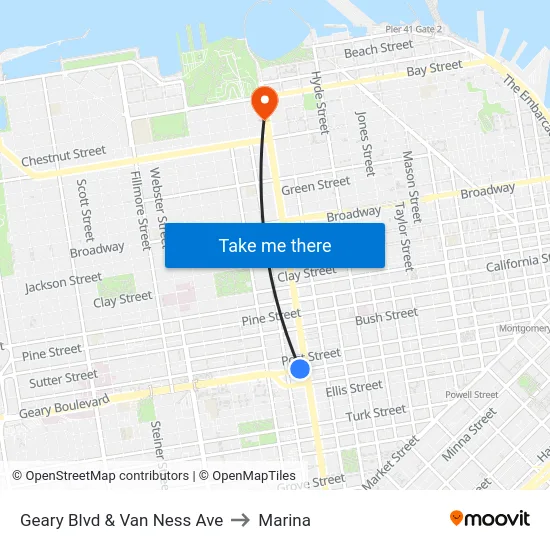 Geary Blvd & Van Ness Ave to Marina map