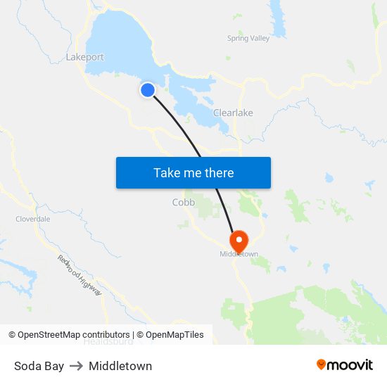 Soda Bay to Middletown map