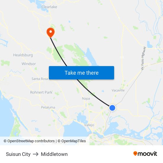 Suisun City to Middletown map