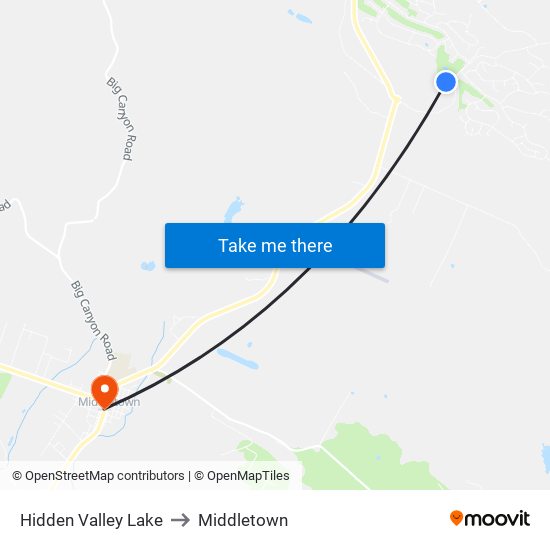 Hidden Valley Lake to Middletown map