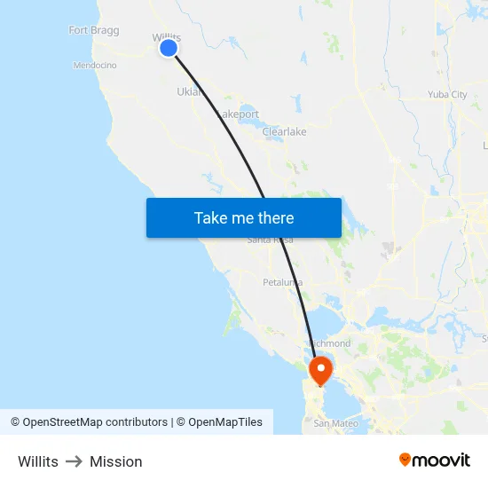 Willits to Mission map