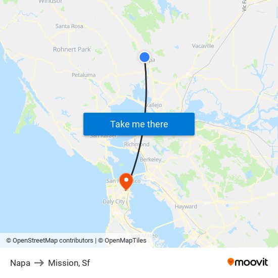 Napa to Mission, Sf map