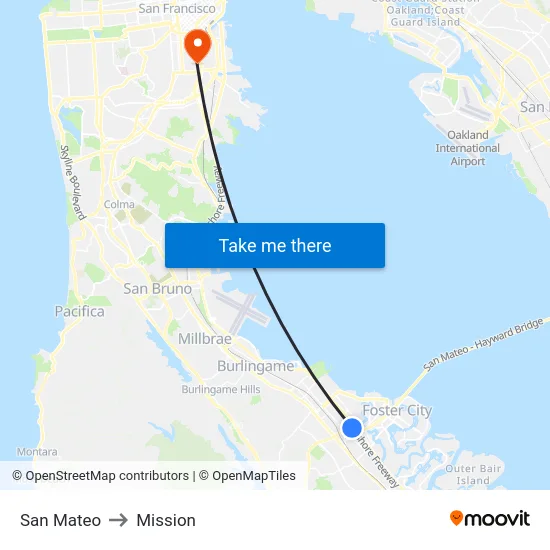 San Mateo to Mission map