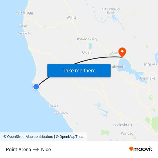 Point Arena to Nice map