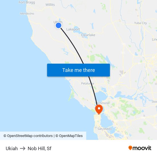 Ukiah to Nob Hill, Sf map