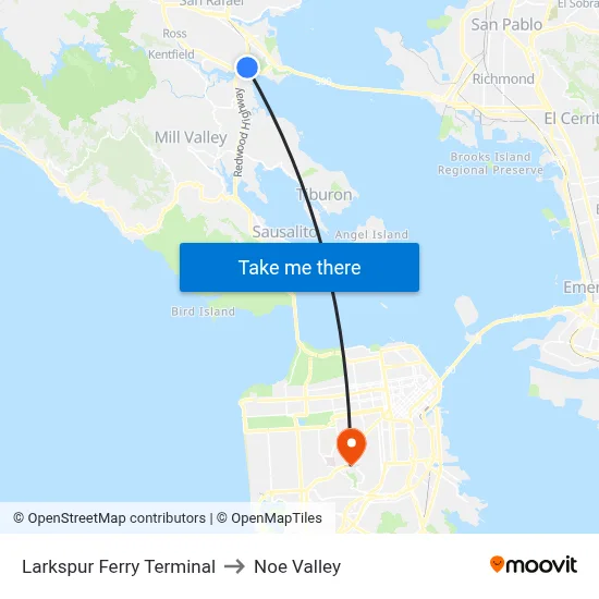 Larkspur Ferry Terminal to Noe Valley map