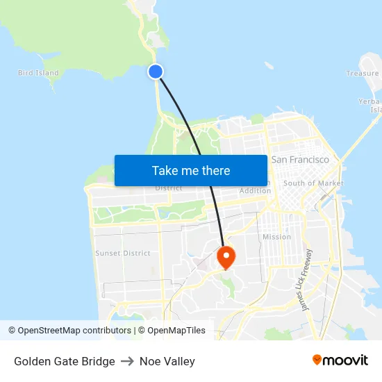 Golden Gate Bridge to Noe Valley map