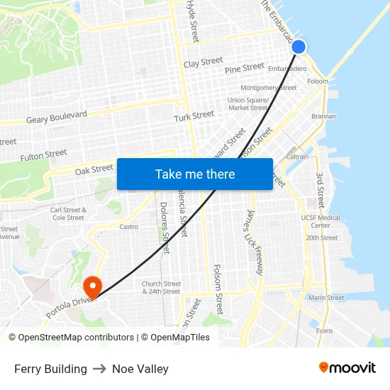 Ferry Building to Noe Valley map
