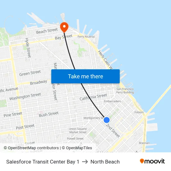 Salesforce Transit Center Bay 1 to North Beach map