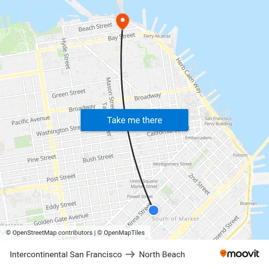 Intercontinental San Francisco to North Beach map