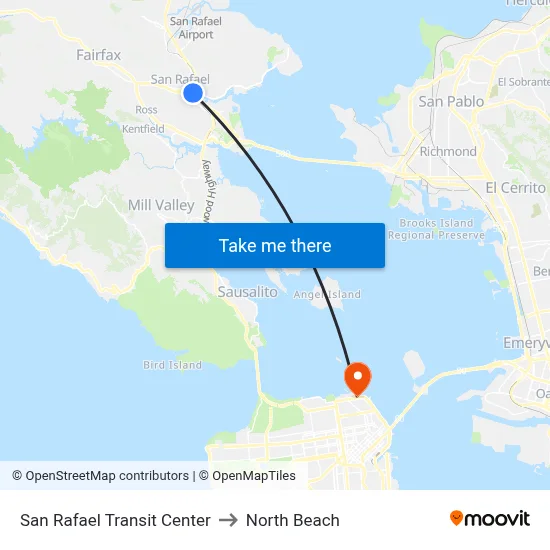 San Rafael Transit Center to North Beach map