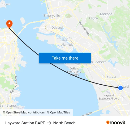 Hayward Station BART to North Beach map