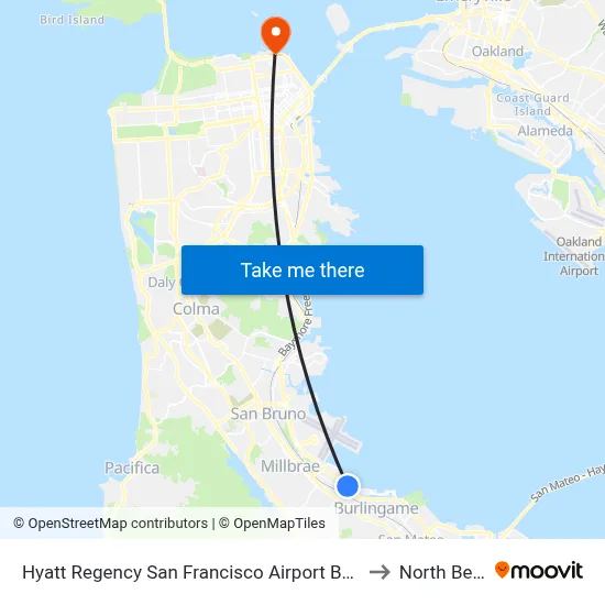 Hyatt Regency San Francisco Airport Burlingame to North Beach map