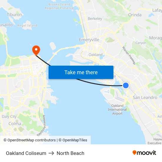 Oakland Coliseum to North Beach map