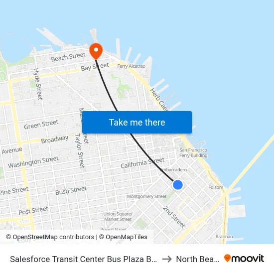 Salesforce Transit Center Bus Plaza Bay A to North Beach map