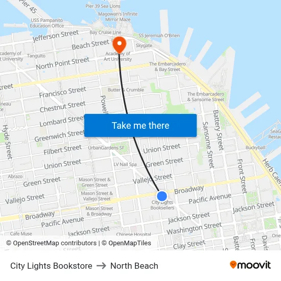 City Lights Bookstore to North Beach map