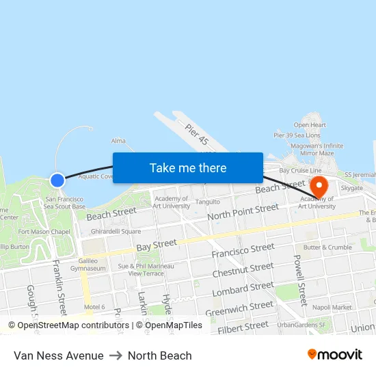 Van Ness Avenue to North Beach map